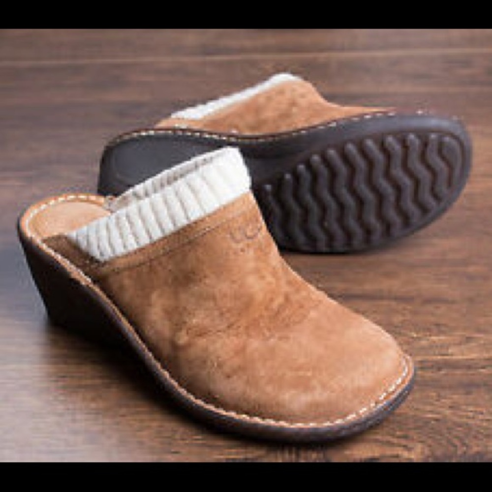 UGG Tan Brown Leather Wedge Slip on